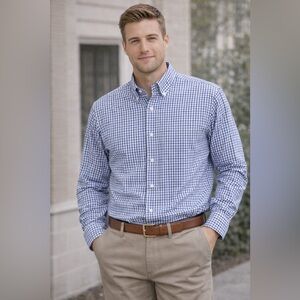 Johnnie-O Performance Button Down Shirt Blue Navy White Medium